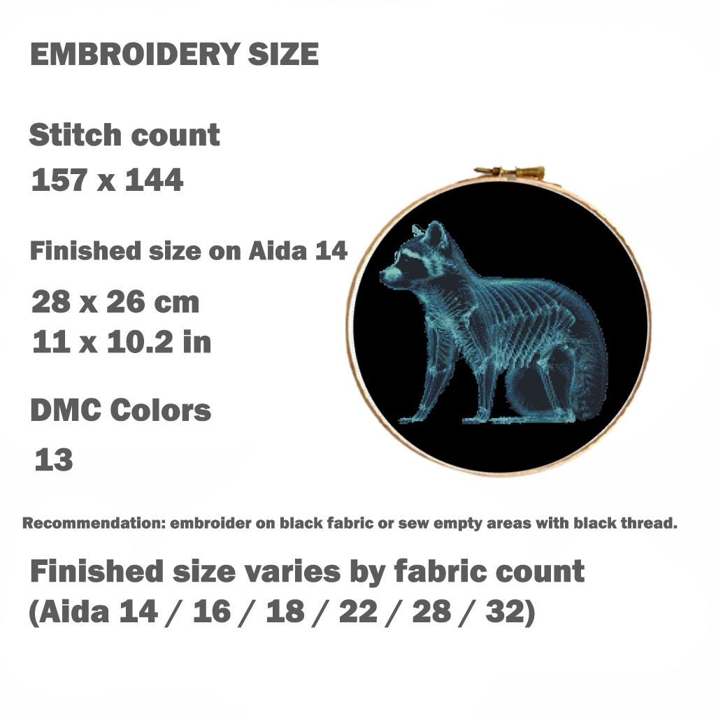 Raccoon X Ray Cross Stitch Pattern PDF, Detailed Animal Skeleton Anatomy Embroidery Design, Gothic Wildlife Wall Art Decor Instant Download - NuttyHappyHobby