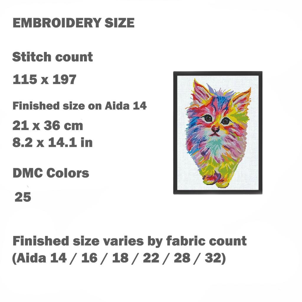 Rainbow Cat Cross Stitch Bundle PDF, Colorful Kitten Cross Stitch Patterns, Modern Cat Embroidery Designs, Cute Animal Needlepoint Set - NuttyHappyHobby