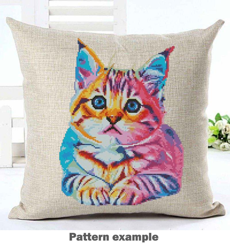 Rainbow Cat Cross Stitch Bundle PDF, Colorful Kitten Cross Stitch Patterns, Modern Cat Embroidery Designs, Cute Animal Needlepoint Set - NuttyHappyHobby