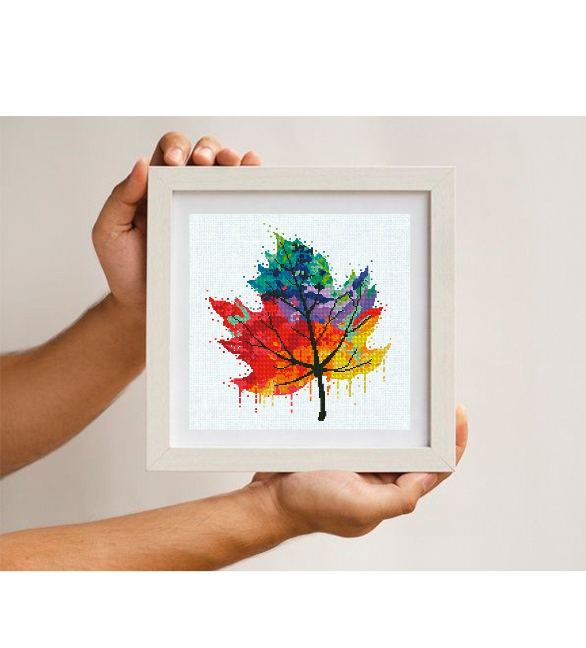 Rainbow Maple Leaf Cross Stitch Pattern PDF, Colorful Autumn Leaf Embroidery Design, Fall Nature Botanical Cross Stitch Digital Download pdf - NuttyHappyHobby