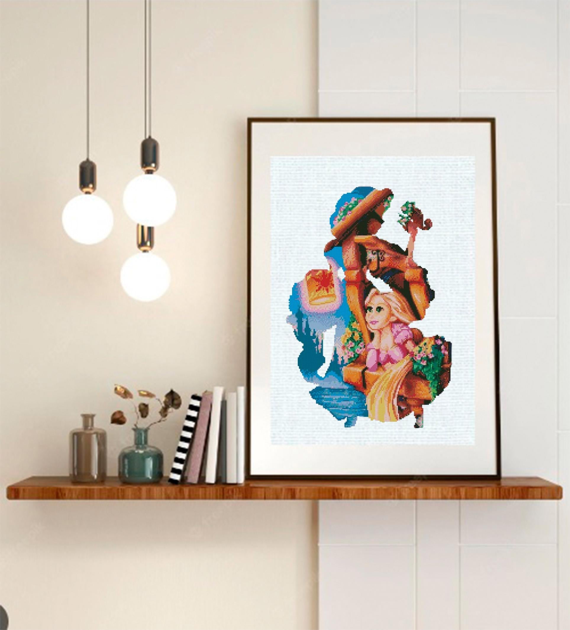 Rapunzel Inspired Cross Stitch Pattern PDF, Fairy Tale Princess Embroidery Design, Long Hair Princess Cross Stitch, 90s cartoons, downoad - NuttyHappyHobby