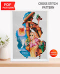 Rapunzel Inspired Cross Stitch Pattern PDF, Fairy Tale Princess Embroidery Design, Long Hair Princess Cross Stitch, 90s cartoons, downoad - NuttyHappyHobby