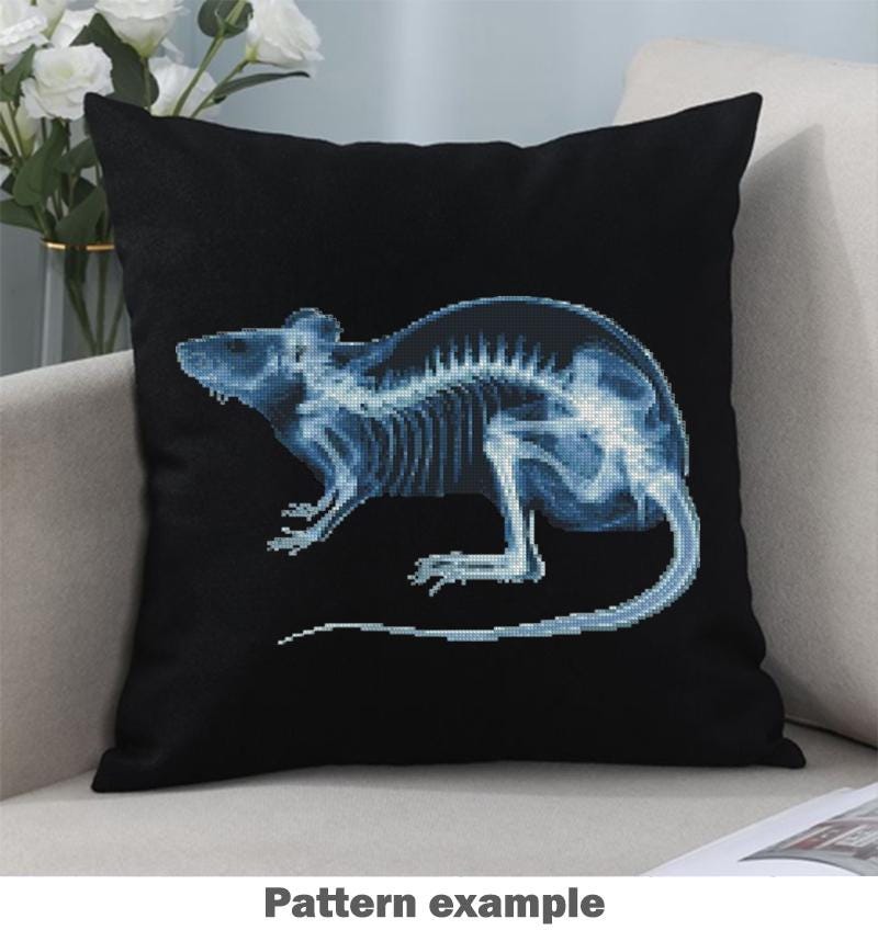 Rat X - Ray Cross Stitch Pattern PDF, Anatomical Rodent Skeleton Embroidery Chart, Radiology Style Animal Anatomy Art, Veterinary Gift - NuttyHappyHobby