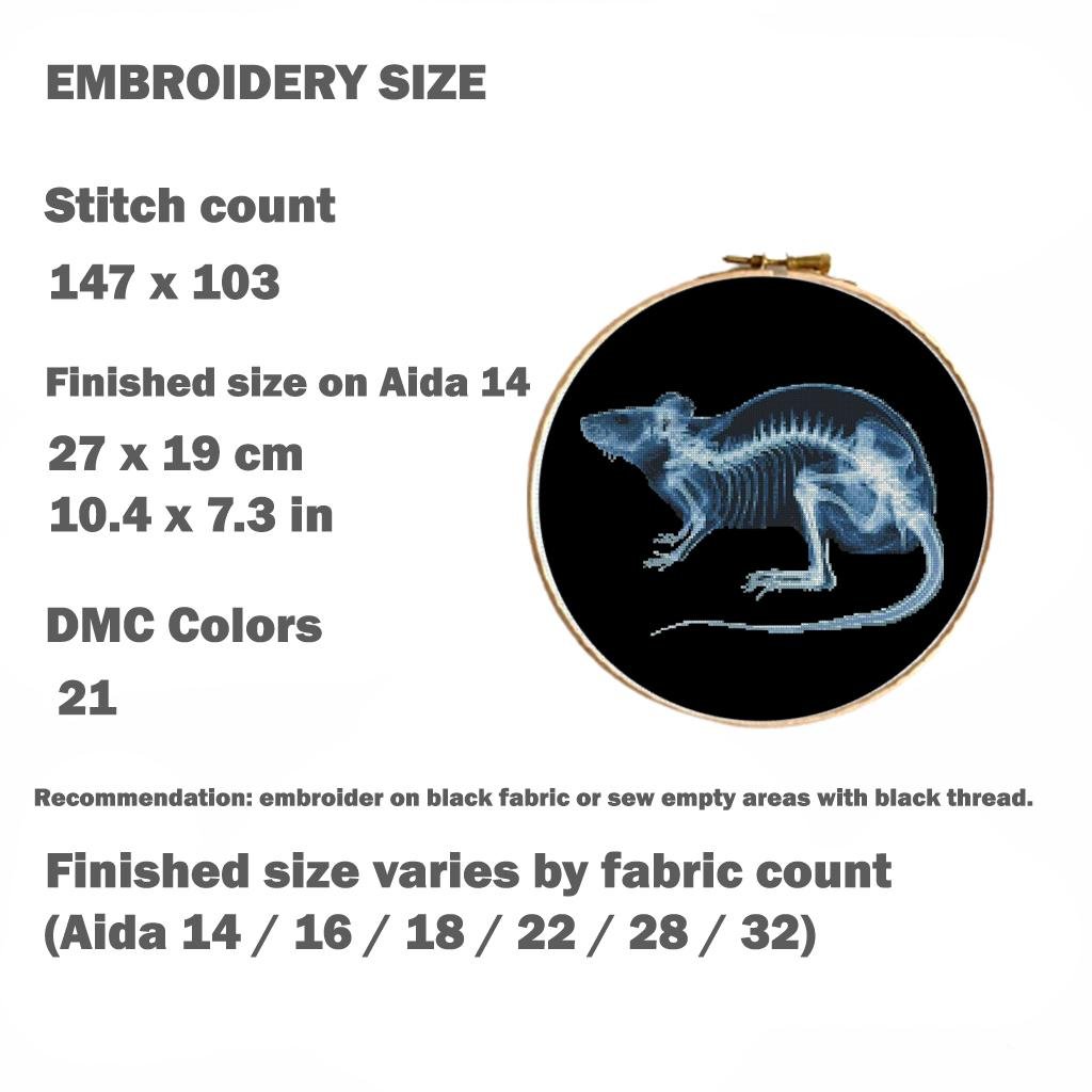 Rat X - Ray Cross Stitch Pattern PDF, Anatomical Rodent Skeleton Embroidery Chart, Radiology Style Animal Anatomy Art, Veterinary Gift - NuttyHappyHobby