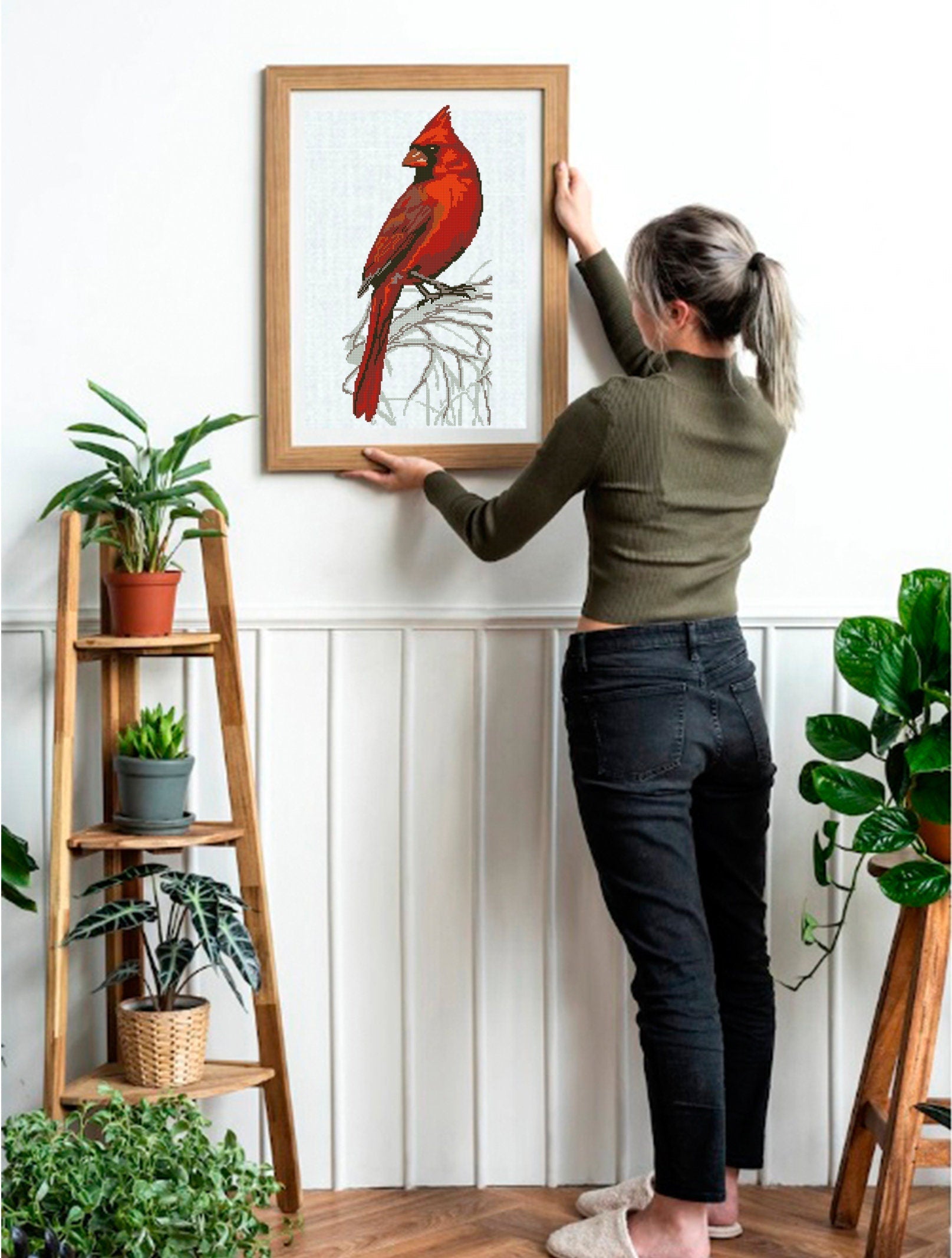 Red Cardinal Bird Cross Stitch Pattern PDF, Cardinal Embroidery Design, Northern Cardinal Needlepoint Chart, Bird Lover Gift, Wildlife Decor - NuttyHappyHobby