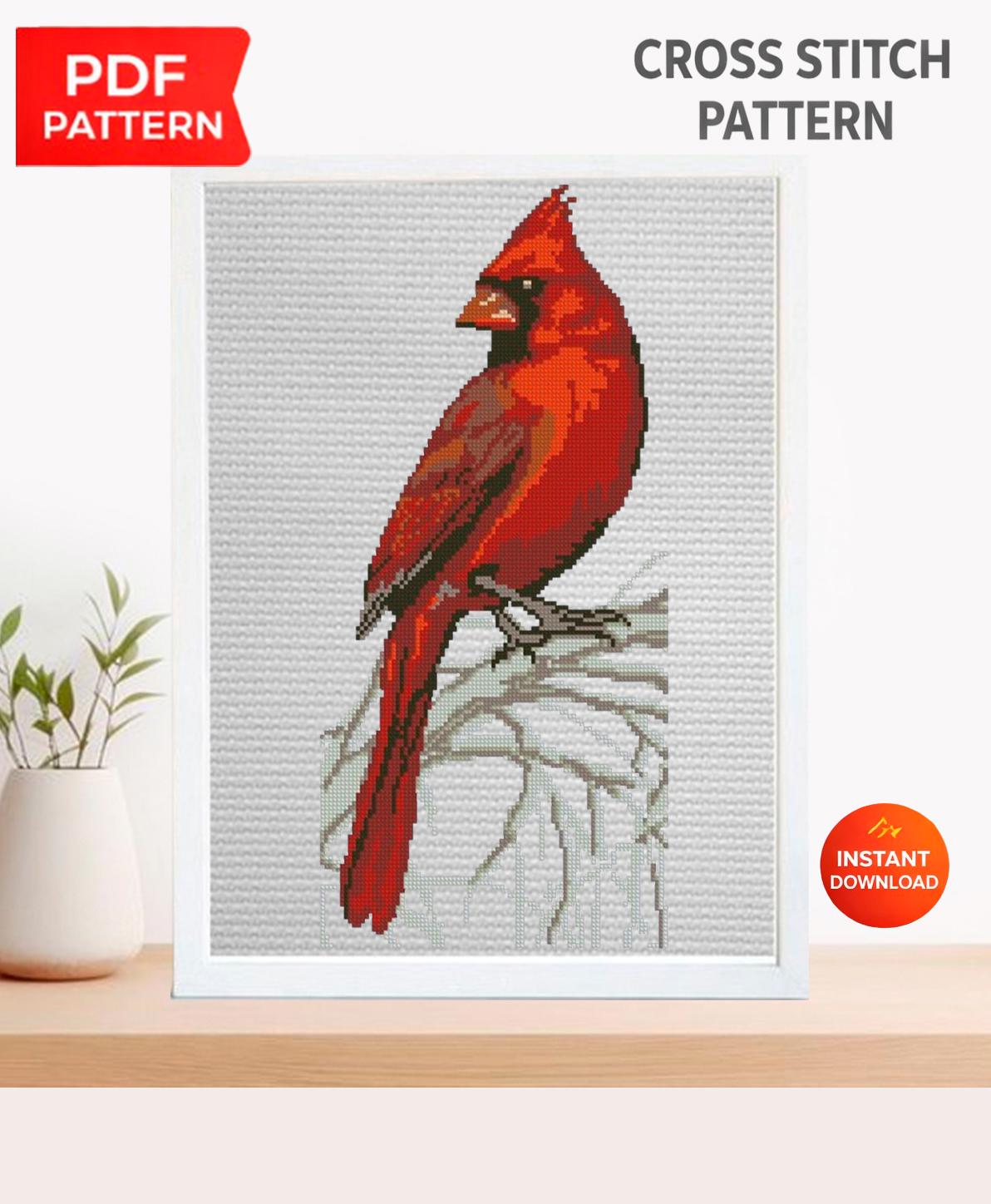 Red Cardinal Bird Cross Stitch Pattern PDF, Cardinal Embroidery Design, Northern Cardinal Needlepoint Chart, Bird Lover Gift, Wildlife Decor - NuttyHappyHobby