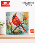 Red Cardinal Bird Cross Stitch Pattern PDF, Cardinal Embroidery Design, Winter Bird Cross Stitch Chart, Nature Needlepoint, Keeper Pattern - NuttyHappyHobby
