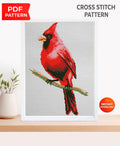 Red Cardinal Bird Cross Stitch Pattern PDF, Northern Cardinal Embroidery Design, Garden Bird Needlepoint Chart, Bird Lover Gift,Wildlife Art - NuttyHappyHobby