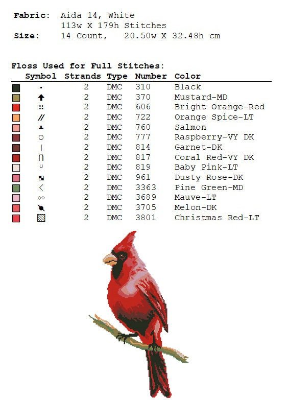 Red Cardinal Bird Cross Stitch Pattern PDF, Northern Cardinal Embroidery Design, Garden Bird Needlepoint Chart, Bird Lover Gift,Wildlife Art - NuttyHappyHobby