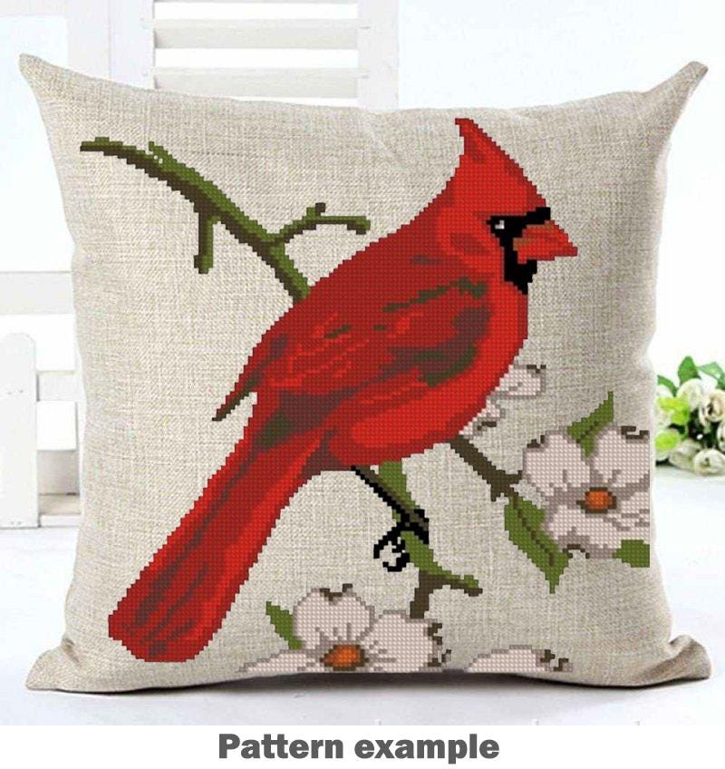 Red Cardinal Cross Stitch Pattern PDF, Cardinal Bird Embroidery Design, Garden Bird Cross Stitch Chart, Nature Needlepoint, instant download - NuttyHappyHobby