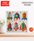 Rocket Cross Stitch Pattern PDF, Cute Space Rocket Embroidery Design, Kids Space Nursery Cross Stitch Chart, Cartoon Rocket Needlework - NuttyHappyHobby