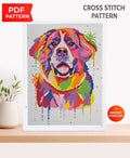 Saint Bernard Cross Stitch Pattern PDF, Colorful Dog Portrait Embroidery Design, Modern Saint Bernard Needlework Chart, Dog Lover Gift - NuttyHappyHobby