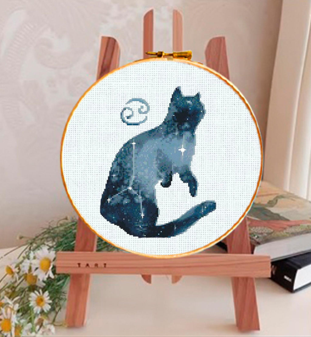 Scorpio Cat Cross Stitch Pattern PDF, Zodiac Cat Embroidery Design, Astrology Constellation Cross Stitch Chart, Celestial Cat Needlework - NuttyHappyHobby