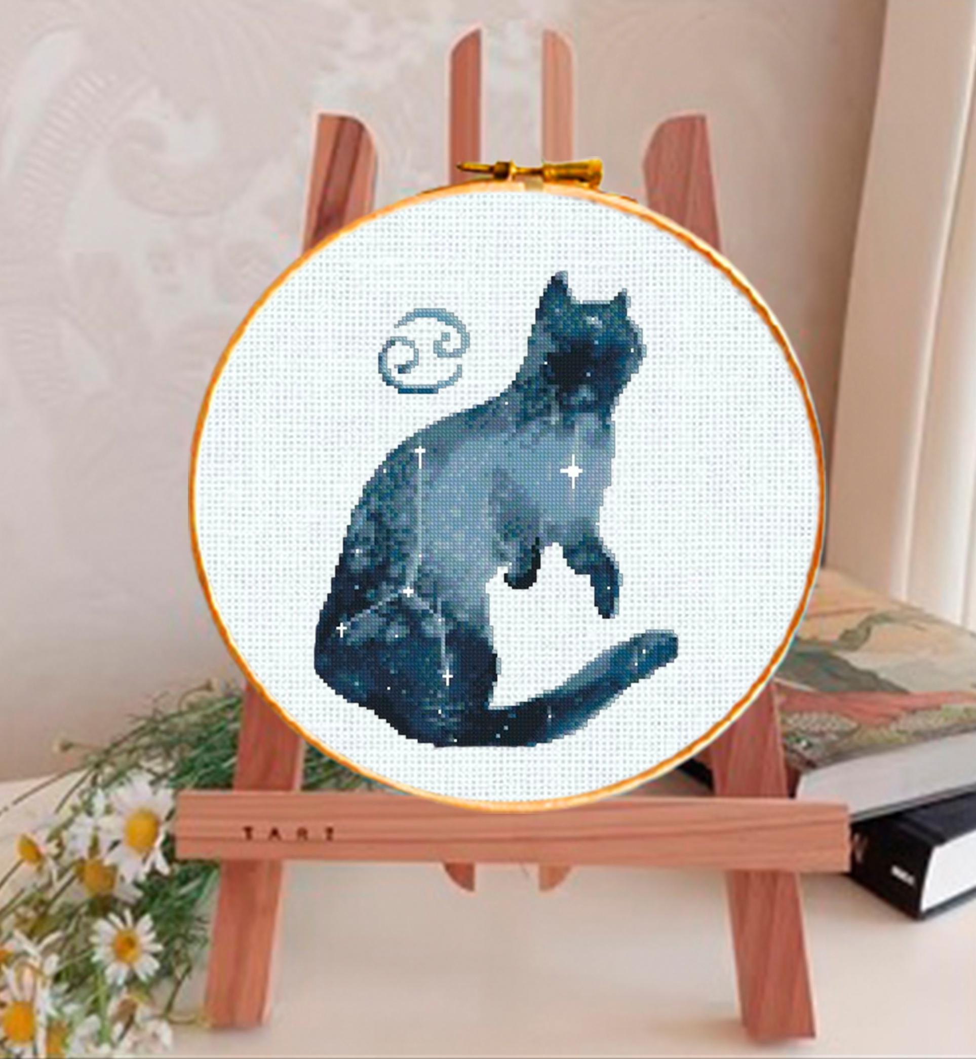 Scorpio Cat Cross Stitch Pattern PDF, Zodiac Cat Embroidery Design, Astrology Constellation Cross Stitch Chart, Celestial Cat Needlework - NuttyHappyHobby