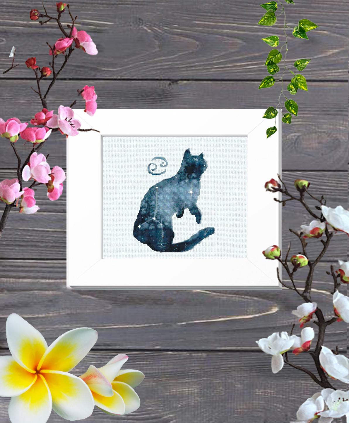 Scorpio Cat Cross Stitch Pattern PDF, Zodiac Cat Embroidery Design, Astrology Constellation Cross Stitch Chart, Celestial Cat Needlework - NuttyHappyHobby