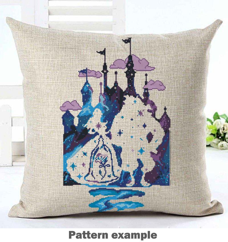 Set of 2 Cross Stitch Patterns PDF, Fantasy Castle Embroidery Design, Modern Counted Cross Stitch Chart Instant Download, 90's cartoons - NuttyHappyHobby