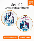 Set of 2 Cross Stitch Patterns PDF, Fantasy Castle Embroidery Design, Modern Counted Cross Stitch Chart Instant Download, 90's cartoons - NuttyHappyHobby
