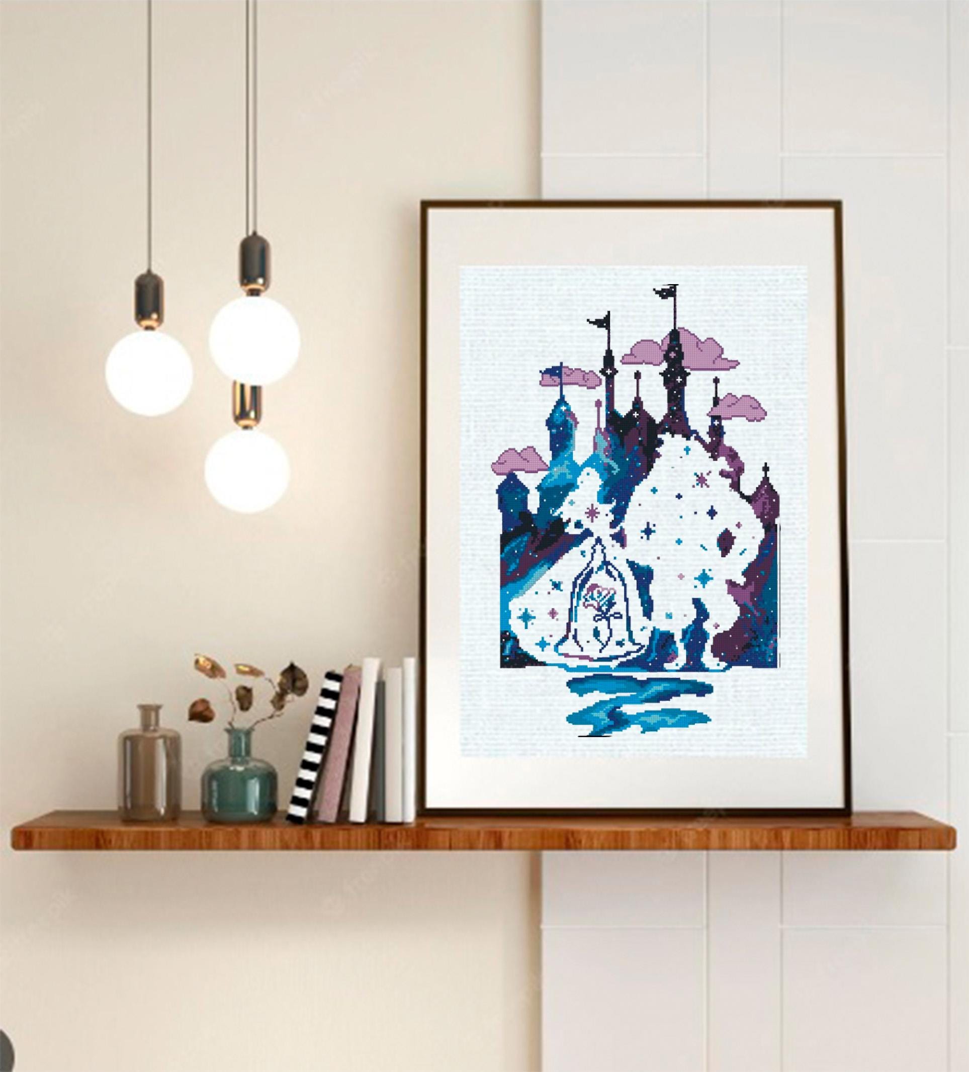 Set of 2 Cross Stitch Patterns PDF, Fantasy Castle Embroidery Design, Modern Counted Cross Stitch Chart Instant Download, 90's cartoons - NuttyHappyHobby