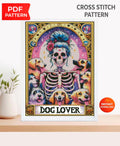 Skeleton Dog Lover Cross Stitch Pattern PDF, Gothic Halloween Dog Embroidery Design, Spooky Dog Lover Decor, Gothic Cross Stitch, Download - NuttyHappyHobby
