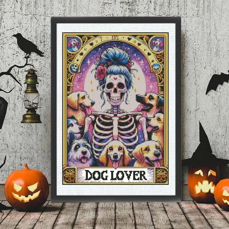 Skeleton Dog Lover Cross Stitch Pattern PDF, Gothic Halloween Dog Embroidery Design, Spooky Dog Lover Decor, Gothic Cross Stitch, Download - NuttyHappyHobby