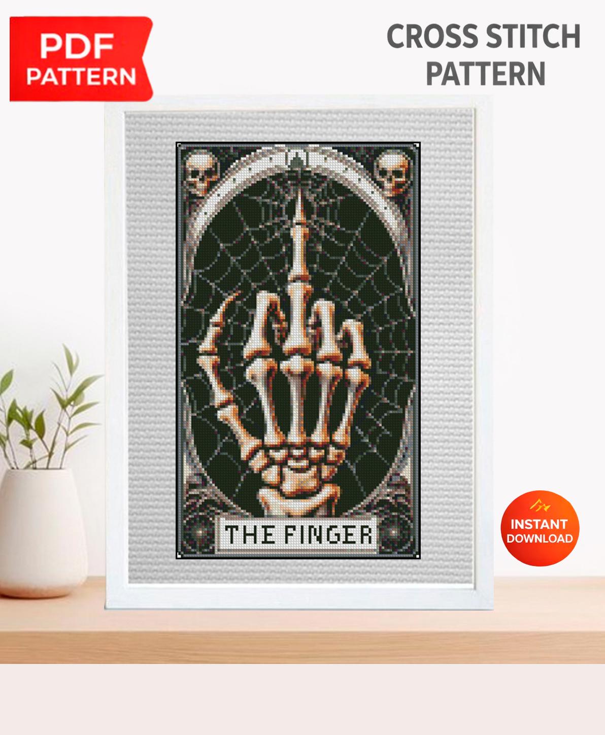 Skeleton Hand Cross Stitch Pattern PDF, Gothic Halloween Embroidery Design, Tarot Style Skeleton Hand, Spooky Cross Stitch Decor, Download - NuttyHappyHobby