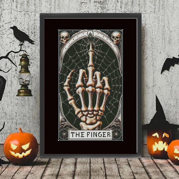 Skeleton Hand Cross Stitch Pattern PDF, Gothic Halloween Embroidery Design, Tarot Style Skeleton Hand, Spooky Cross Stitch Decor, Download - NuttyHappyHobby