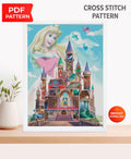 Sleeping Princess Castle Cross Stitch Pattern PDF, Enchanted Fairytale Princess Embroidery Design, Fantasy Storybook Needlework, 90s cartoon - NuttyHappyHobby