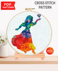 Snow White Cross Stitch Pattern PDF, Colorful Princess Silhouette Embroidery Design, Fairy Tale Princess Needlework, Fantasy Rainbow Stitch - NuttyHappyHobby