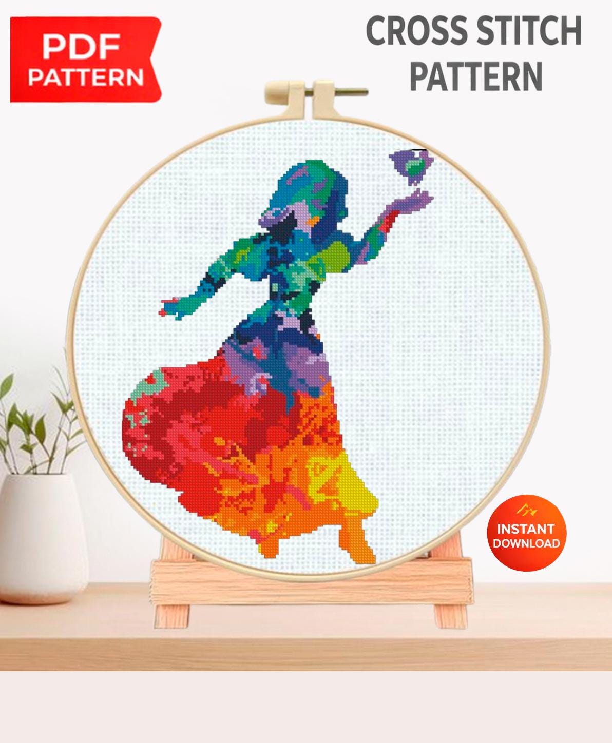 Snow White Cross Stitch Pattern PDF, Colorful Princess Silhouette Embroidery Design, Fairy Tale Princess Needlework, Fantasy Rainbow Stitch - NuttyHappyHobby