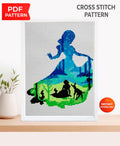 Snow White Inspired Cross Stitch Pattern PDF, Princess Silhouette Embroidery Design, Fairy Tale Princess Needlepoint Chart, 90s cartoons - NuttyHappyHobby