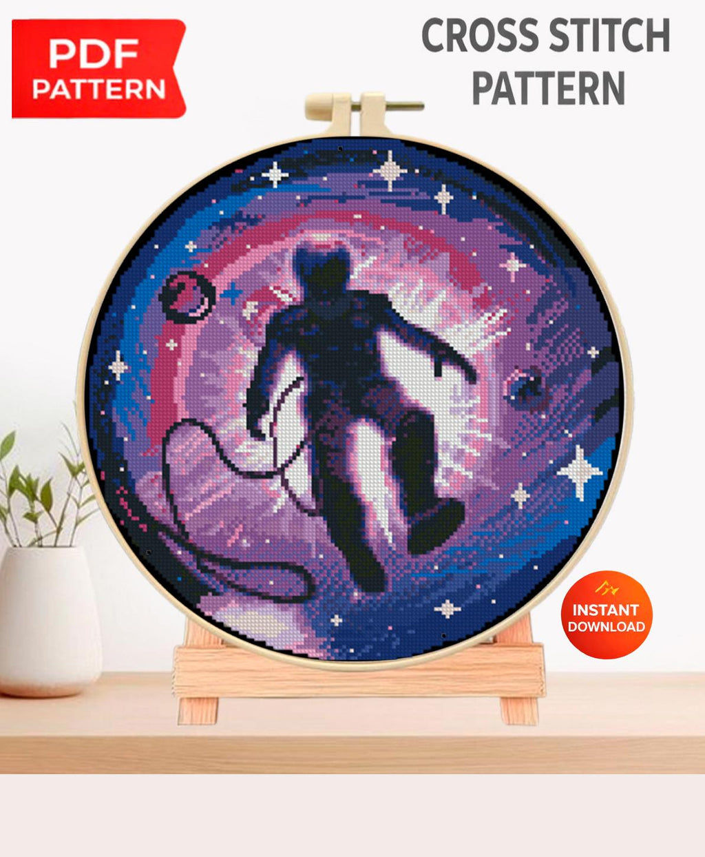 Space Cross Stitch Pattern Bundle PDF, Galaxy Embroidery Designs Set, Astronaut Planet Cross Stitch Charts, Cosmic Needlework patterns pdf - NuttyHappyHobby