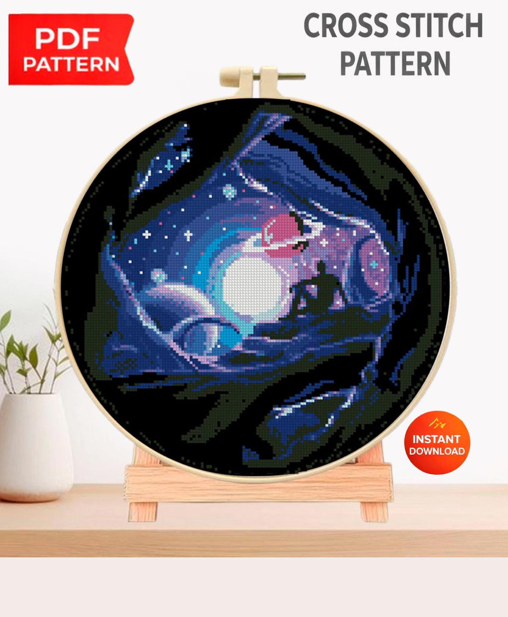 Space Cross Stitch Pattern Bundle PDF, Galaxy Embroidery Designs Set, Astronaut Planet Cross Stitch Charts, Cosmic Needlework patterns pdf - NuttyHappyHobby