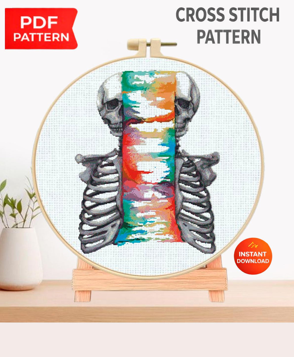 Spine and Rib Cage Cross Stitch Pattern PDF, Colorful Skeleton Anatomy Embroidery Design, Medical Wall Art Download, Pattern Keeper - NuttyHappyHobby