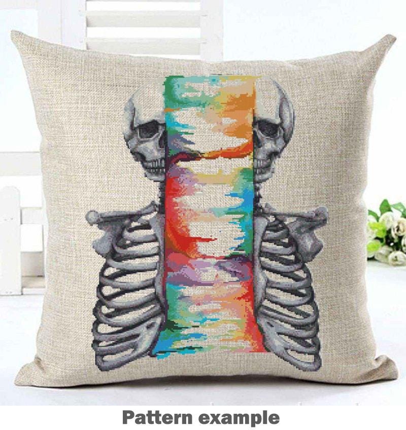 Spine and Rib Cage Cross Stitch Pattern PDF, Colorful Skeleton Anatomy Embroidery Design, Medical Wall Art Download, Pattern Keeper - NuttyHappyHobby