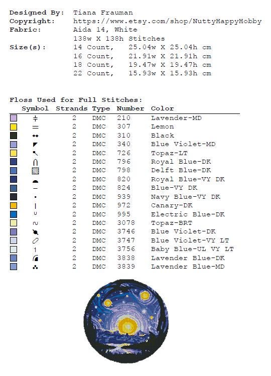 Starry Night Cross Stitch Pattern PDF, Moon Night Sky Landscape Embroidery Design, Circular Hoop Art Modern Cross Stitch Digital Download - NuttyHappyHobby
