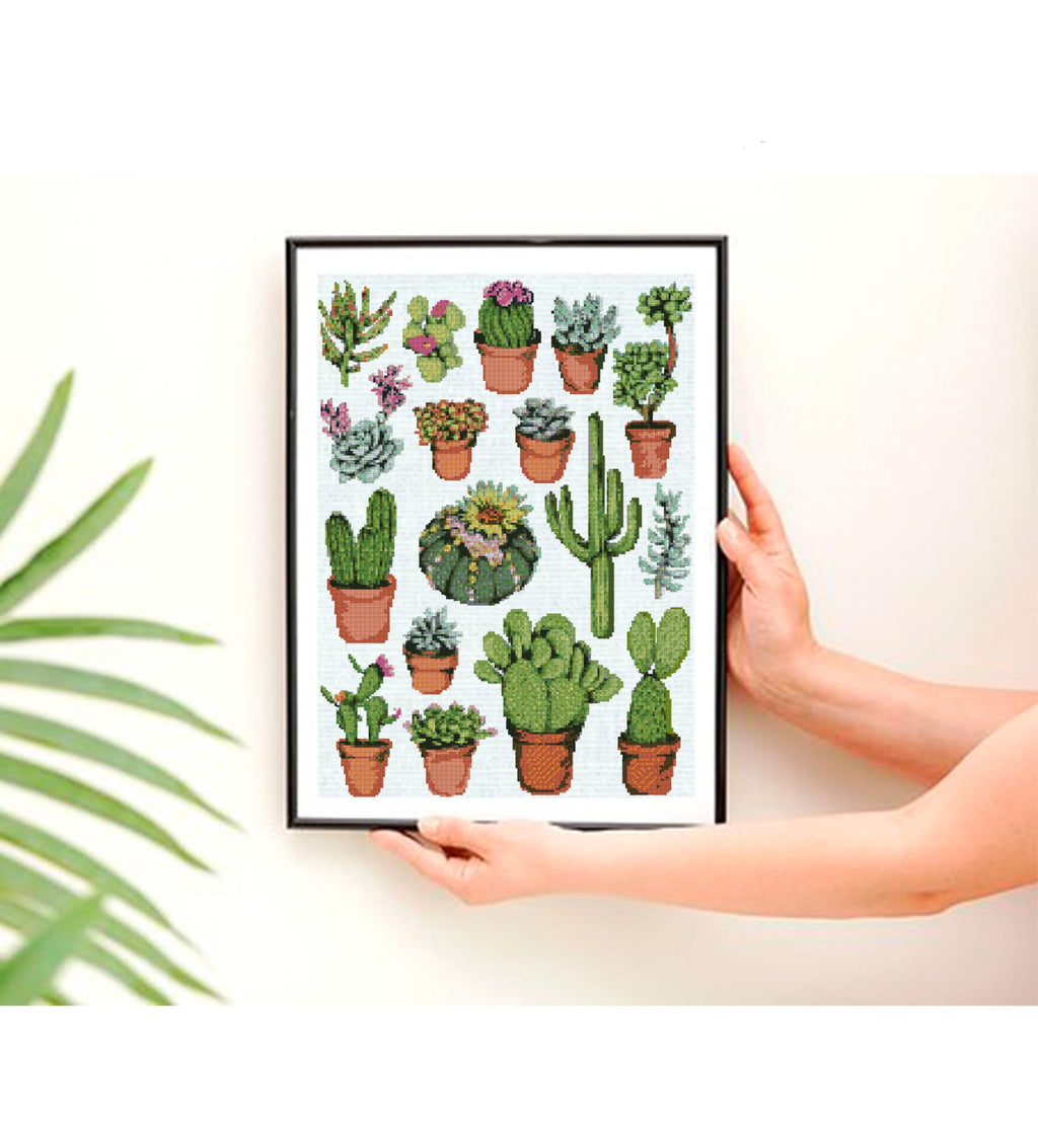 Succulent Cross Stitch Pattern PDF, Cactus Cross Stitch Chart, Botanical Embroidery Design, Plant Lover Gift, Modern Needlework, Download - NuttyHappyHobby
