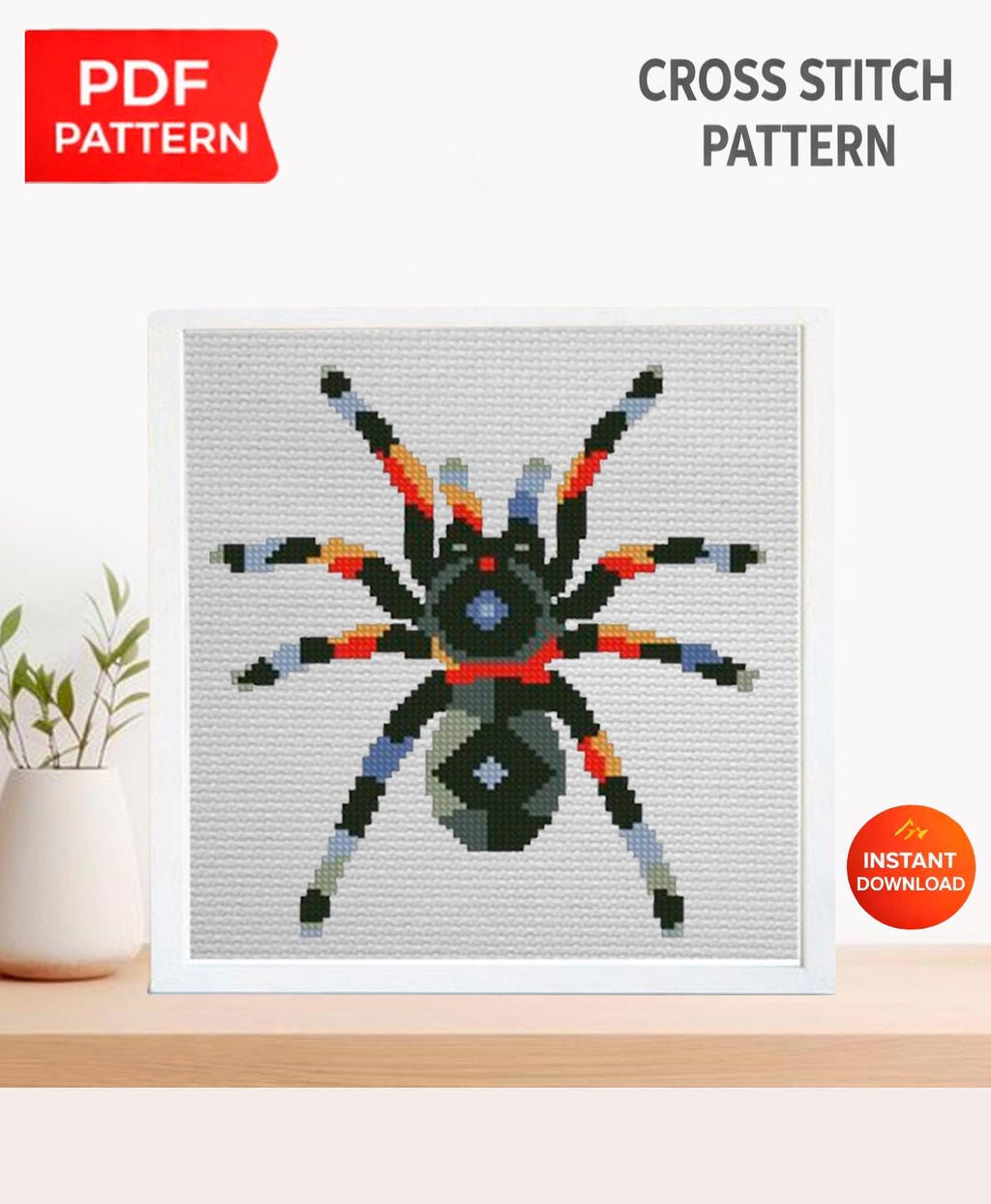 Tarantula Cross Stitch Pattern PDF, Spider Embroidery Design, Gothic Insect Cross Stitch Chart, Halloween Needlepoint Pattern, download - NuttyHappyHobby