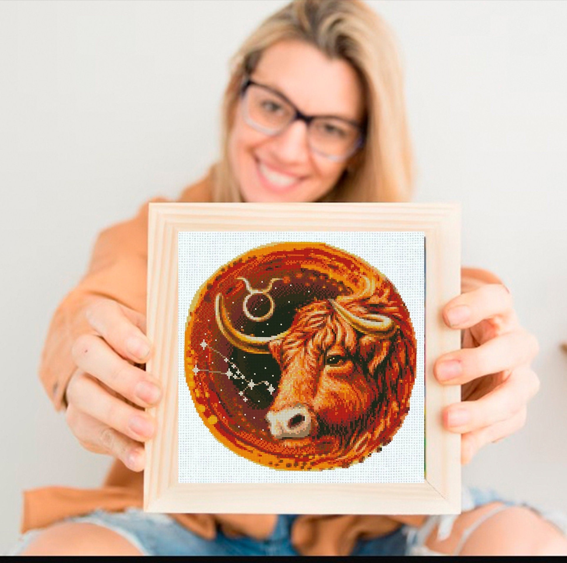 Taurus Zodiac Cross Stitch Pattern PDF, Bull Astrology Embroidery Design, Taurus Constellation Stitch Chart, Celestial Horoscope Needlework - NuttyHappyHobby