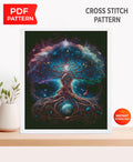 Tree of Life Cross Stitch Pattern PDF, Cosmic Galaxy Tree Embroidery Design, Fantasy Spiritual Cross Stitch, Mystic Art Digital Download - NuttyHappyHobby