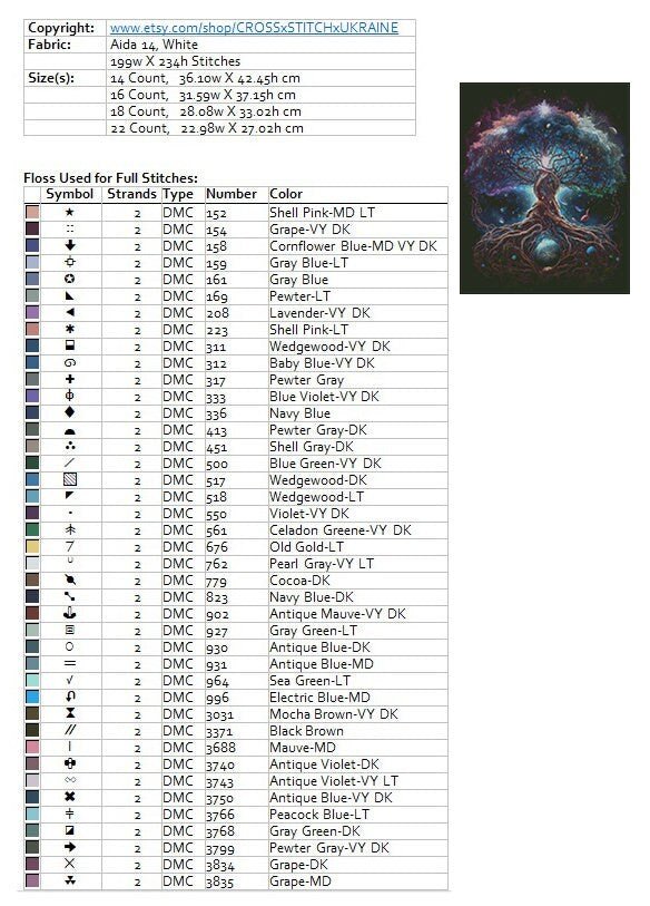 Tree of Life Cross Stitch Pattern PDF, Cosmic Galaxy Tree Embroidery Design, Fantasy Spiritual Cross Stitch, Mystic Art Digital Download - NuttyHappyHobby