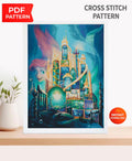 Underwater Fantasy Castle Cross Stitch Pattern PDF, Magical Ocean Palace Embroidery Design, Fantasy Sea Kingdom Needlepoint Chart, 90s - NuttyHappyHobby