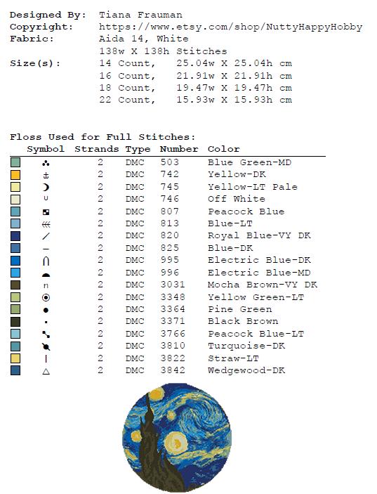 Van Gogh Style Cross Stitch Pattern Bundle PDF, Starry Night Galaxy Landscape Embroidery Set, 4 Mini Cross Stitch Patterns Digital Download - NuttyHappyHobby