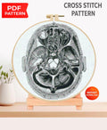 Vintage Brain Anatomy Cross Stitch Pattern PDF, Medical Illustration Embroidery Design, Neuroscience Wall Art, Instant Download - NuttyHappyHobby