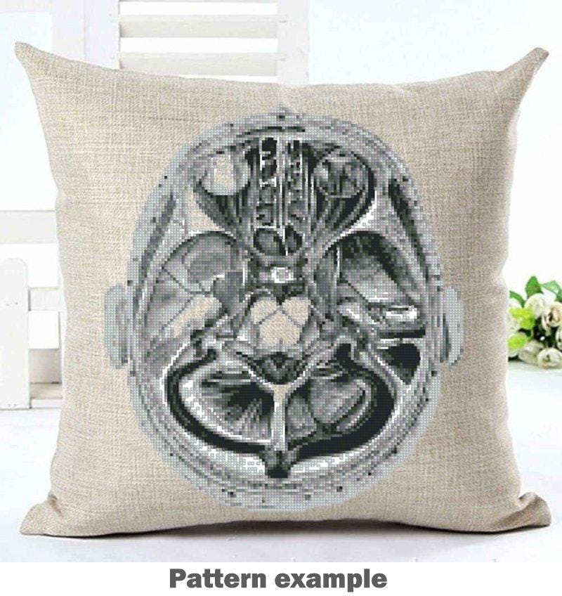Vintage Brain Anatomy Cross Stitch Pattern PDF, Medical Illustration Embroidery Design, Neuroscience Wall Art, Instant Download - NuttyHappyHobby