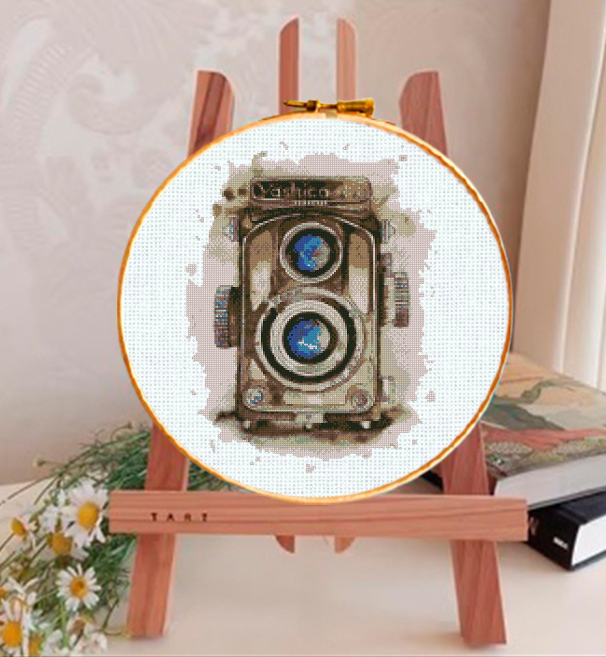 Vintage Camera Cross Stitch Pattern PDF, Retro Camera Embroidery Pattern, Photography Lover Gift, Antique Camera Cross Stitch, Download - NuttyHappyHobby