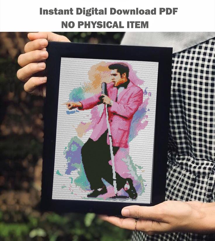 Vintage Rock and Roll Singer Cross Stitch Pattern PDF, Retro Stage Performer Inspired Embroidery Design, Colorful Music Icon Wall Art - NuttyHappyHobby