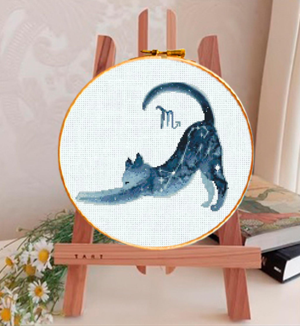 Virgo Cat Cross Stitch Pattern PDF, Zodiac Cat Embroidery Design, Astrology Constellation Cross Stitch Chart, Celestial Cat Needlework - NuttyHappyHobby