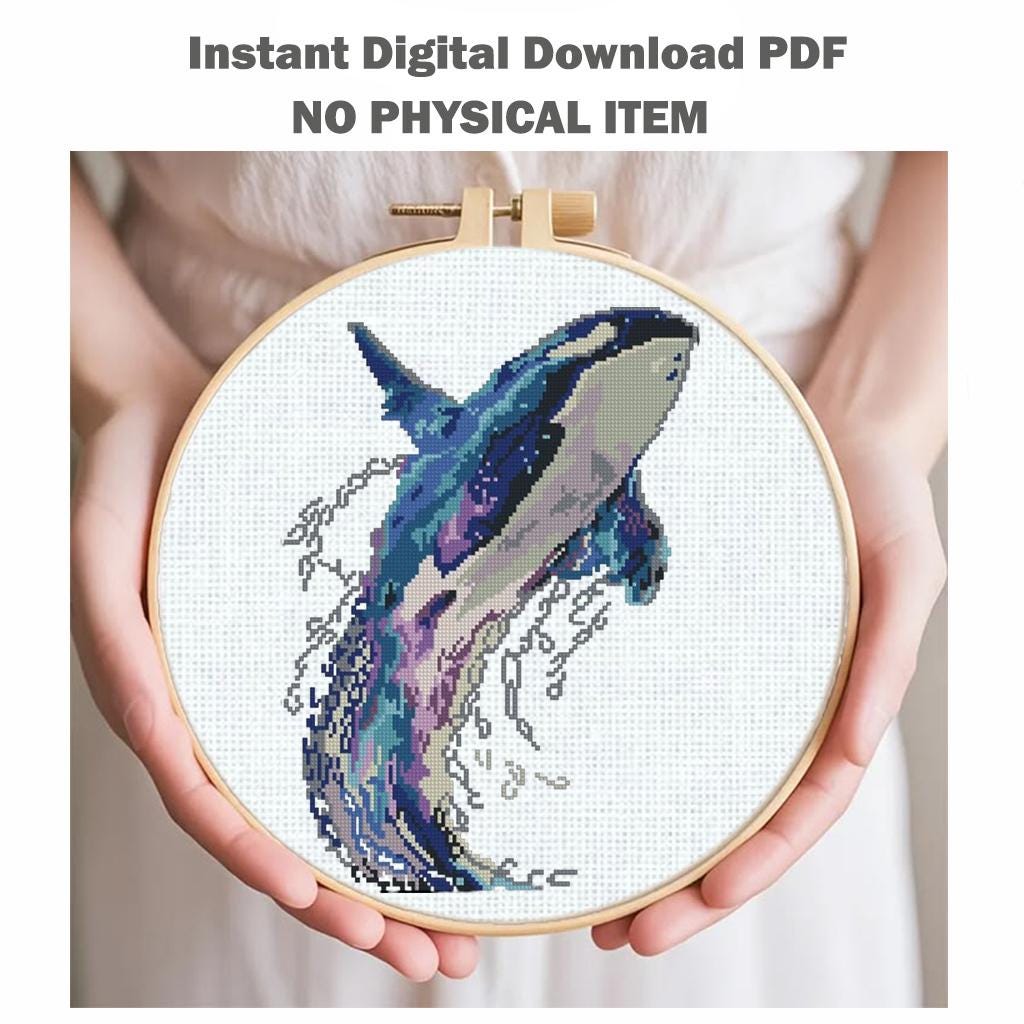 Whale Cross Stitch Pattern PDF, Ocean Embroidery Pattern, Marine Life Cross Stitch, Whale Art Design, Nautical Decor, Instant Download - NuttyHappyHobby