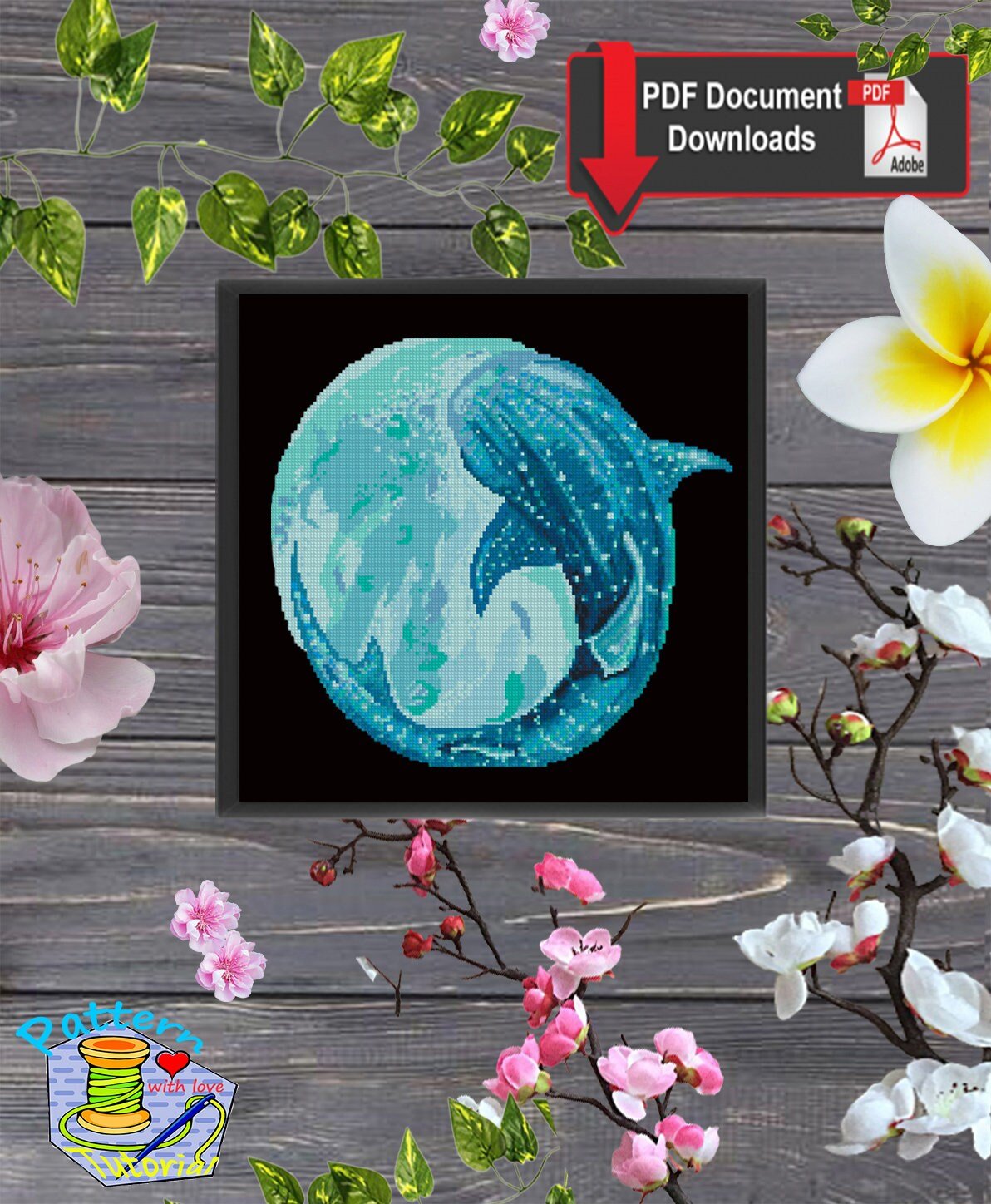 Whale set Cross Stitch Pattern PDF, Ocean Embroidery Pattern, Sea Life Cross Stitch, Whale Shark Pattern, Marine Animal Art,Instant Download - NuttyHappyHobby