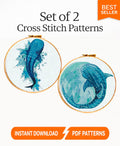 Whale set Cross Stitch Pattern PDF, Ocean Embroidery Pattern, Sea Life Cross Stitch, Whale Shark Pattern, Marine Animal Art,Instant Download - NuttyHappyHobby